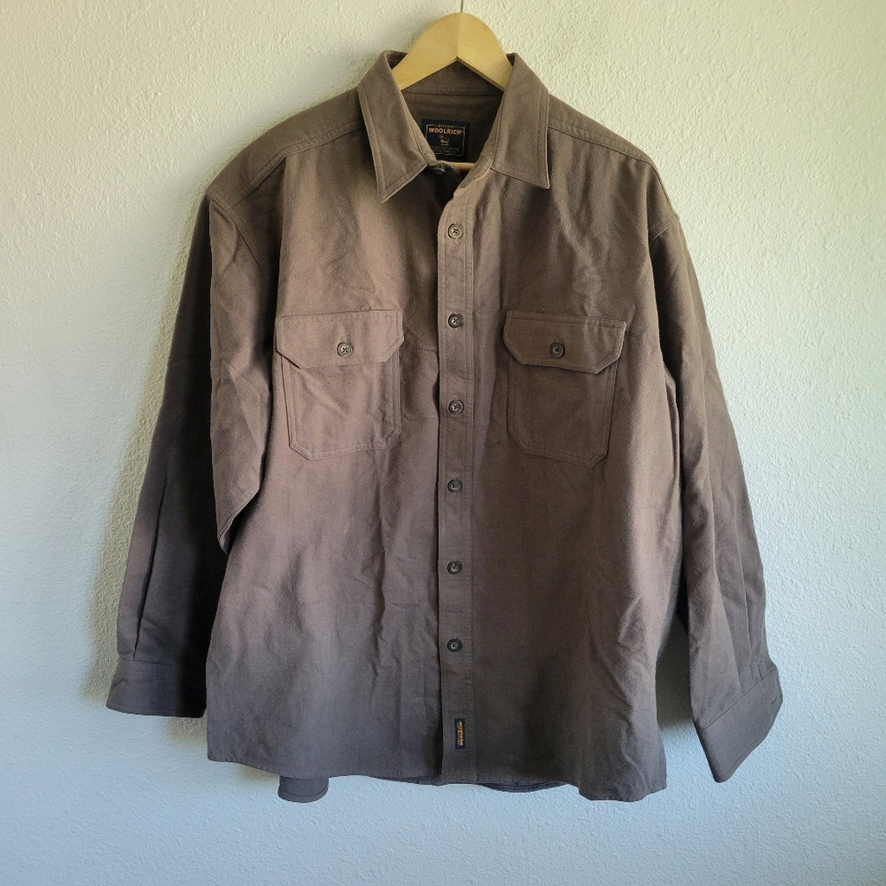 Vintage Woolrich Shirt Mens XL Brown Wool Blend Button Flannel Outdoor Pockets